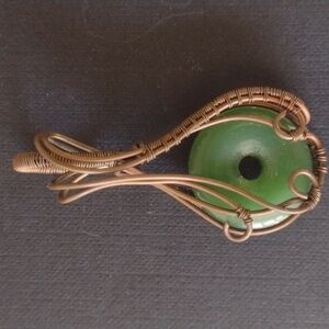 Jade Pendant with Copper Wire Wrap